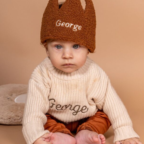 Kroon, verjaardag, verkleden, feestje, personaliseren, naam, 1 jaar, teddy, bruin